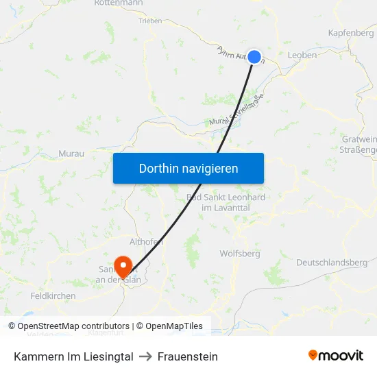 Kammern Im Liesingtal to Frauenstein map