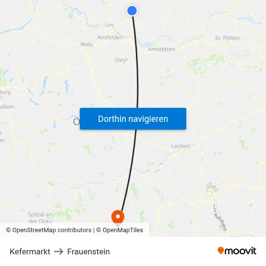 Kefermarkt to Frauenstein map