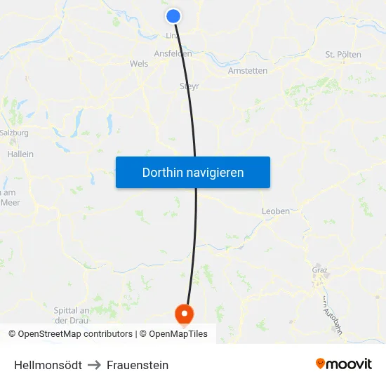 Hellmonsödt to Frauenstein map