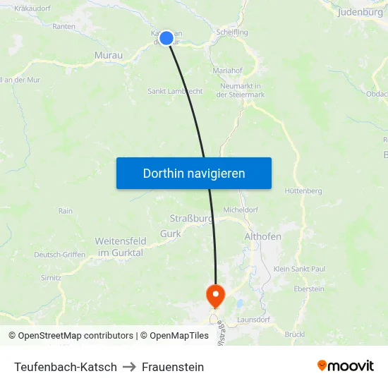 Teufenbach-Katsch to Frauenstein map