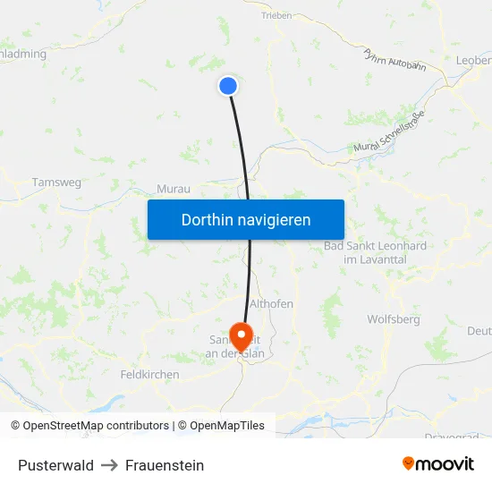 Pusterwald to Frauenstein map