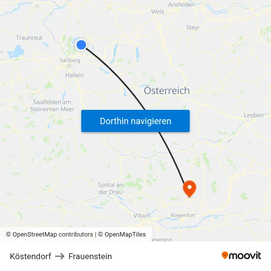 Köstendorf to Frauenstein map