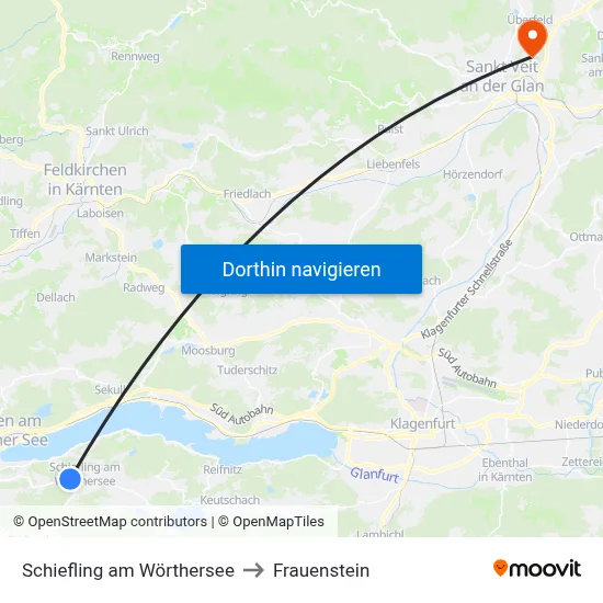 Schiefling am Wörthersee to Frauenstein map