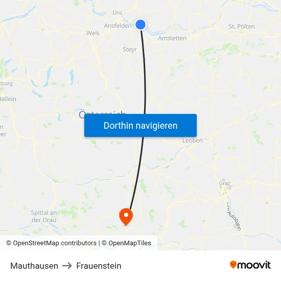 Mauthausen to Frauenstein map