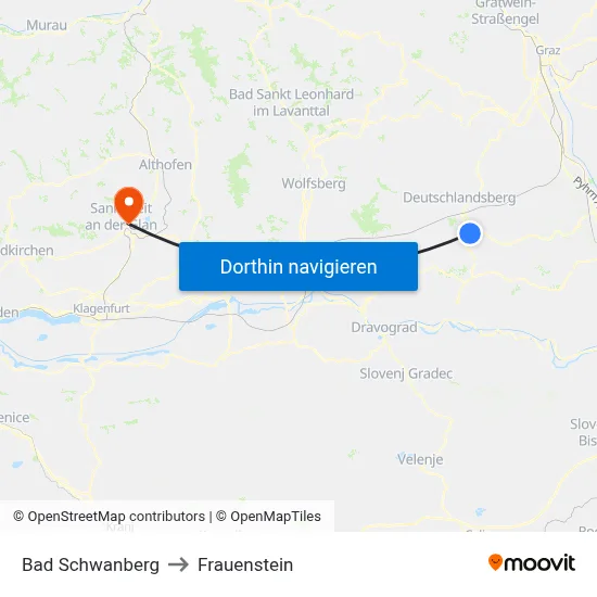 Bad Schwanberg to Frauenstein map