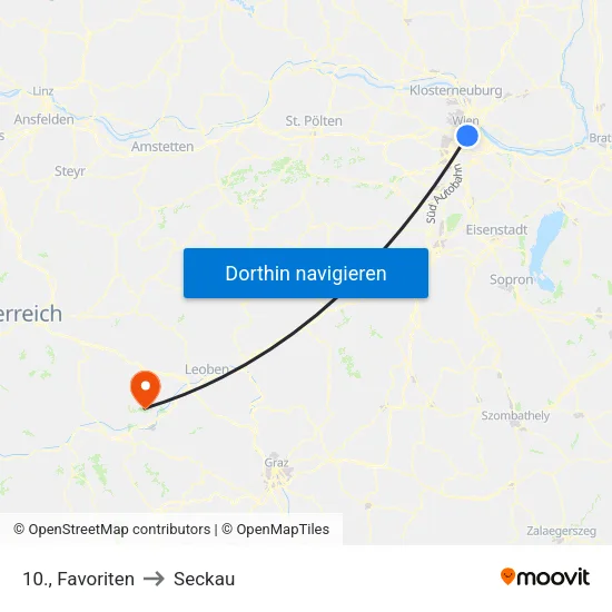 10., Favoriten to Seckau map