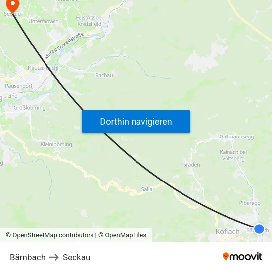 Bärnbach to Seckau map