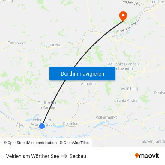 Velden am Wörther See to Seckau map