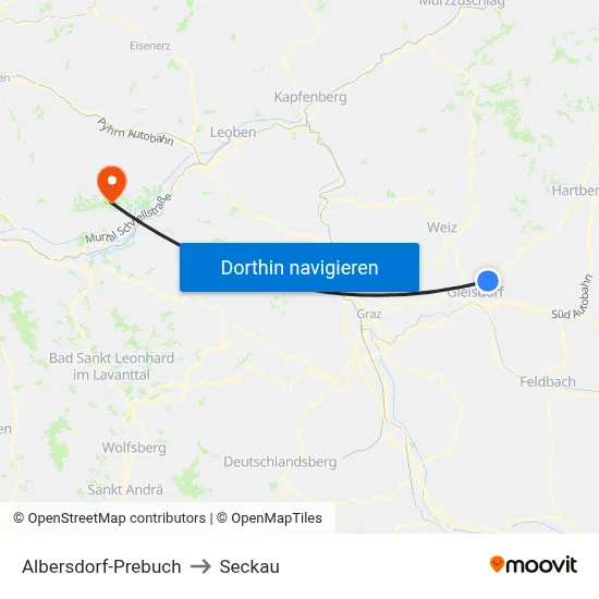 Albersdorf-Prebuch to Seckau map