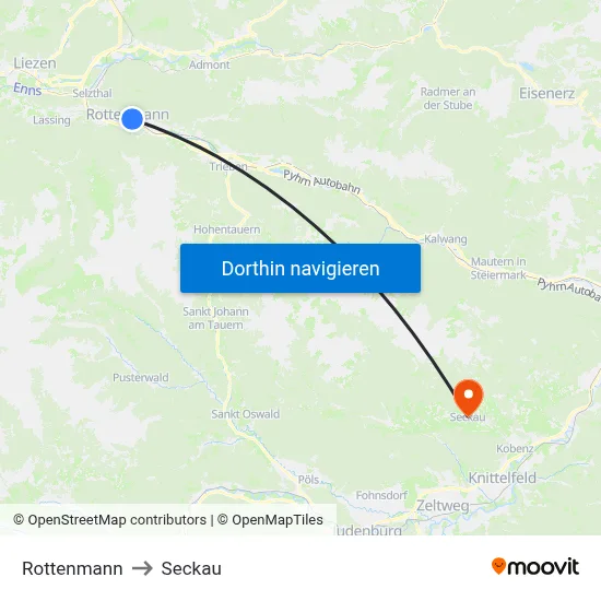 Rottenmann to Seckau map