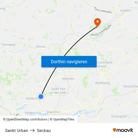Sankt Urban to Seckau map