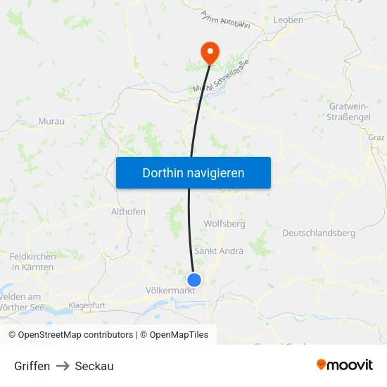 Griffen to Seckau map