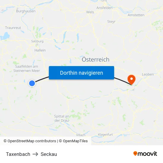 Taxenbach to Seckau map