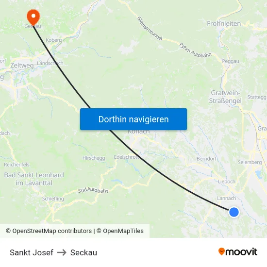 Sankt Josef to Seckau map
