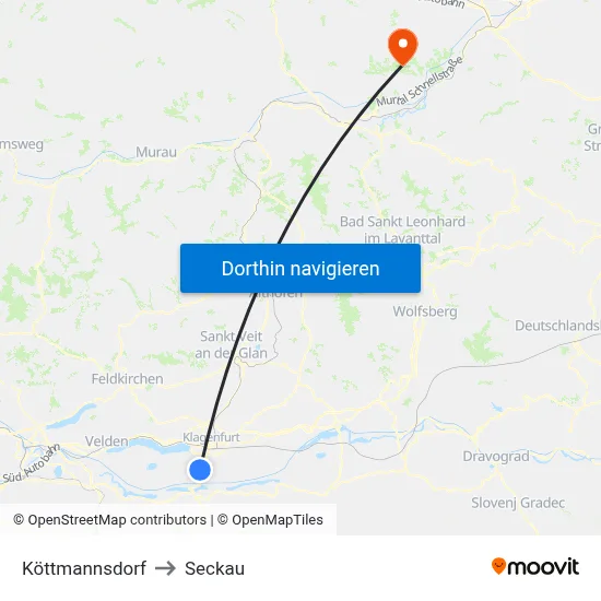 Köttmannsdorf to Seckau map