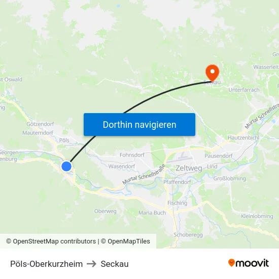 Pöls-Oberkurzheim to Seckau map