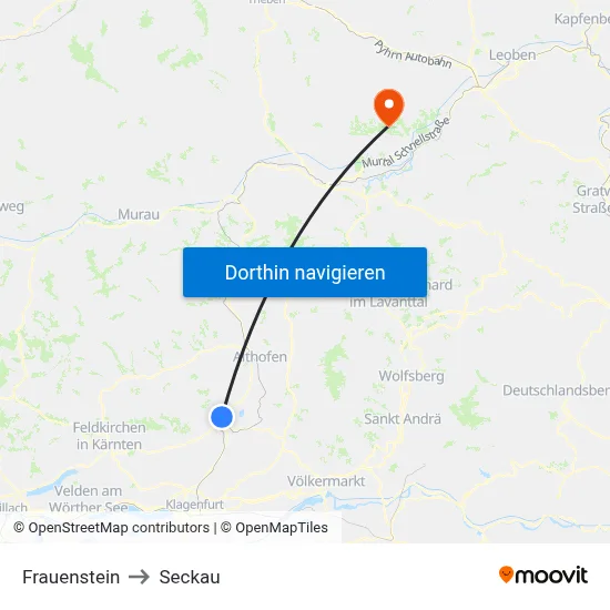 Frauenstein to Seckau map