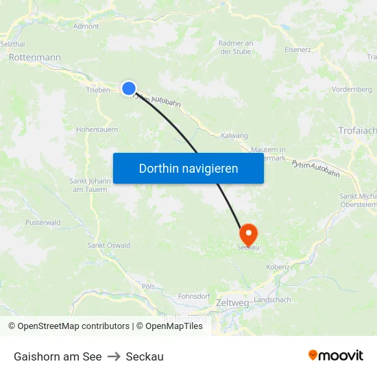 Gaishorn am See to Seckau map