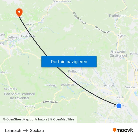 Lannach to Seckau map
