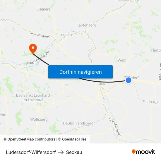Ludersdorf-Wilfersdorf to Seckau map