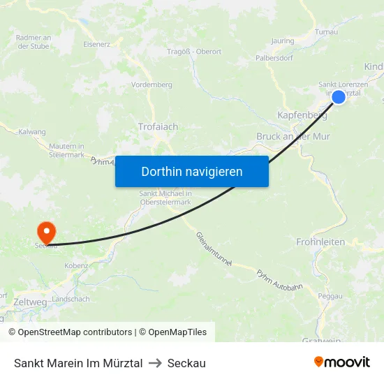 Sankt Marein Im Mürztal to Seckau map
