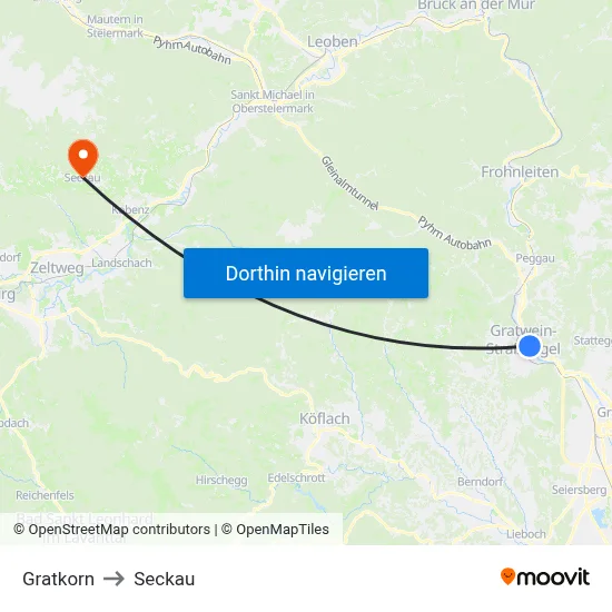 Gratkorn to Seckau map