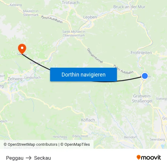 Peggau to Seckau map