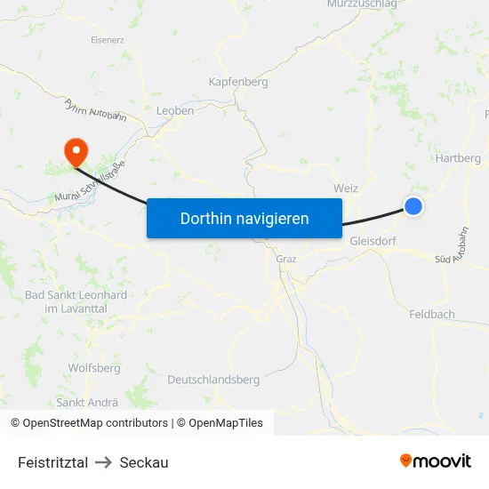 Feistritztal to Seckau map