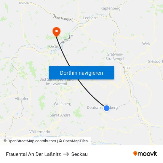 Frauental An Der Laßnitz to Seckau map