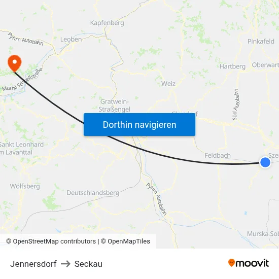 Jennersdorf to Seckau map