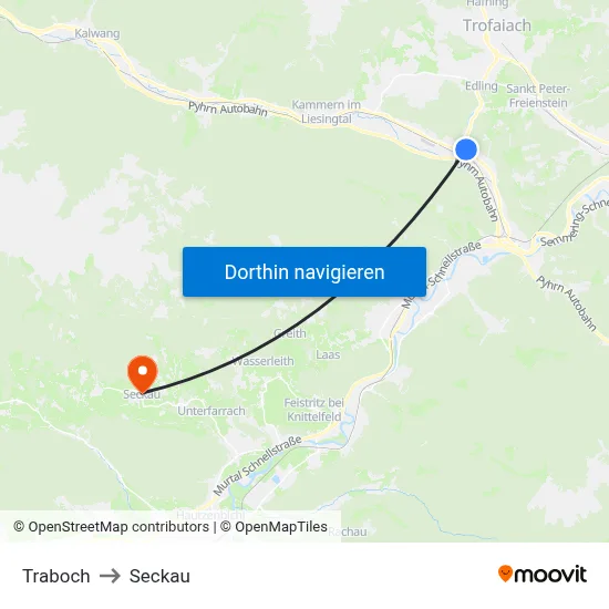 Traboch to Seckau map