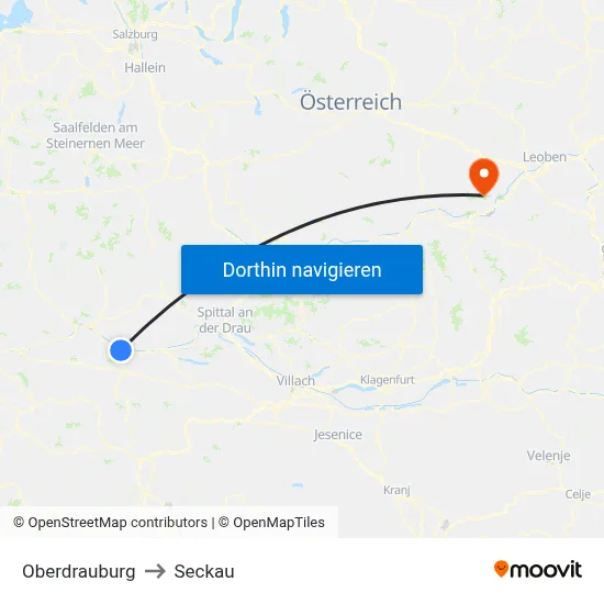 Oberdrauburg to Seckau map