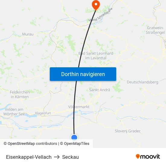 Eisenkappel-Vellach to Seckau map