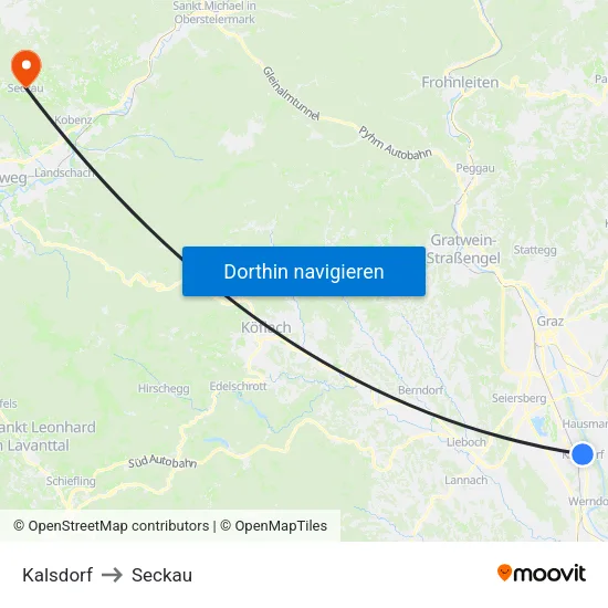 Kalsdorf to Seckau map