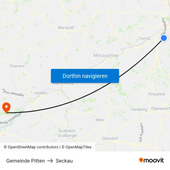 Gemeinde Pitten to Seckau map