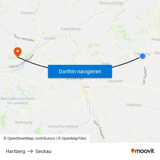Hartberg to Seckau map