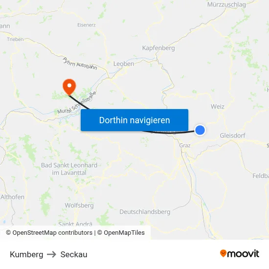 Kumberg to Seckau map