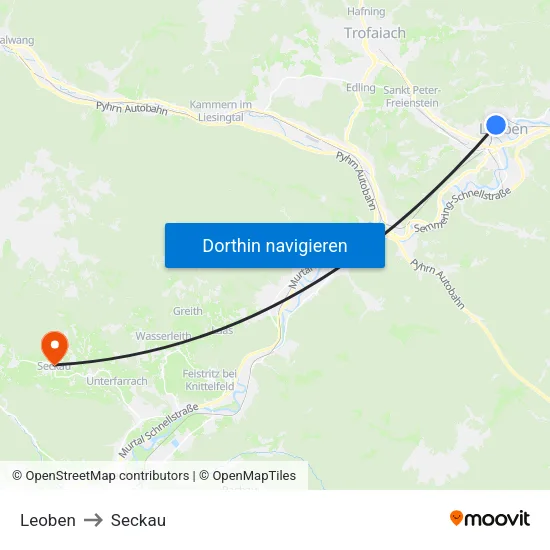 Leoben to Seckau map