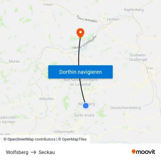 Wolfsberg to Seckau map