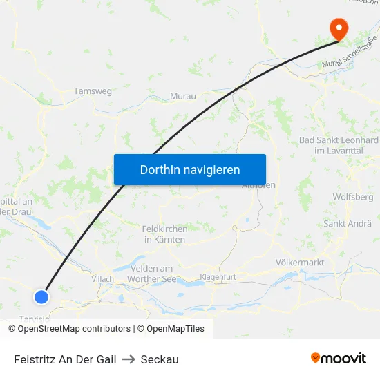 Feistritz An Der Gail to Seckau map