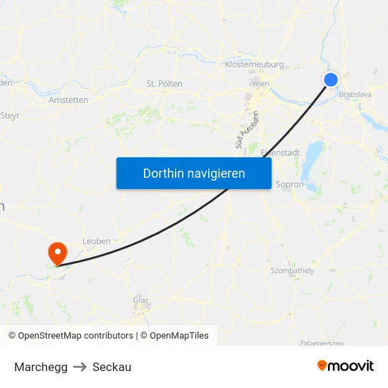 Marchegg to Seckau map