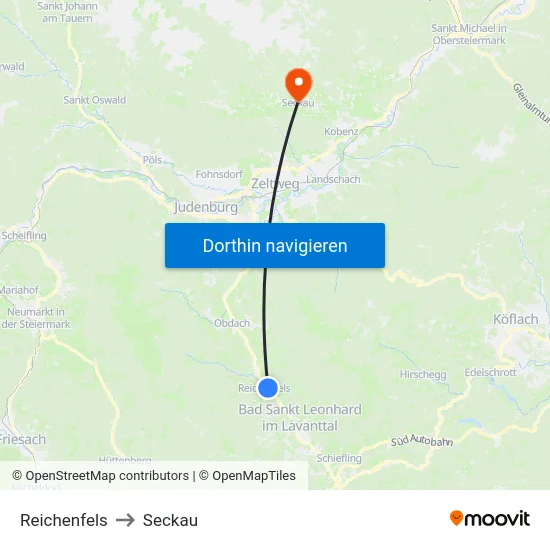 Reichenfels to Seckau map