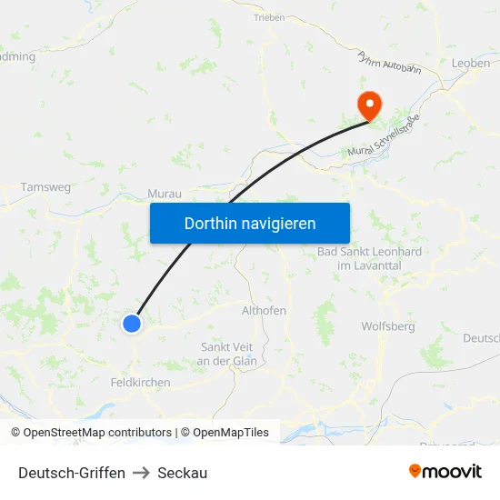 Deutsch-Griffen to Seckau map