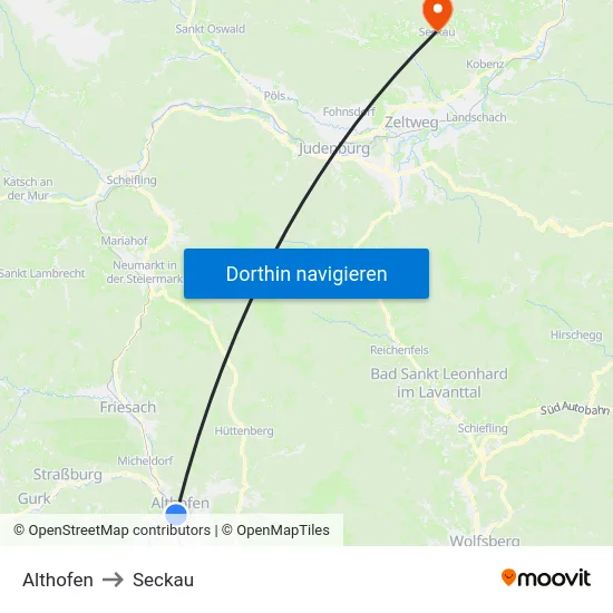 Althofen to Seckau map