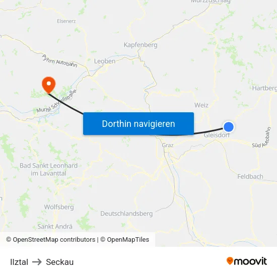 Ilztal to Seckau map