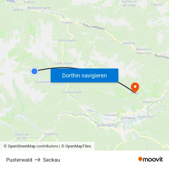 Pusterwald to Seckau map