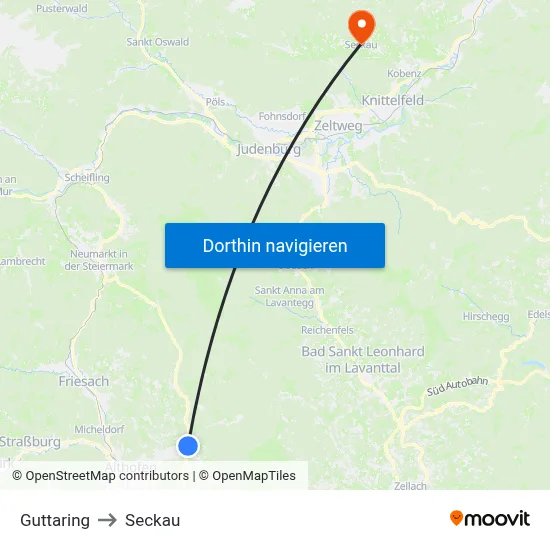 Guttaring to Seckau map