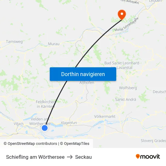 Schiefling am Wörthersee to Seckau map
