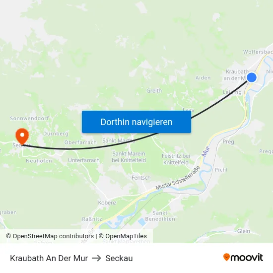 Kraubath An Der Mur to Seckau map