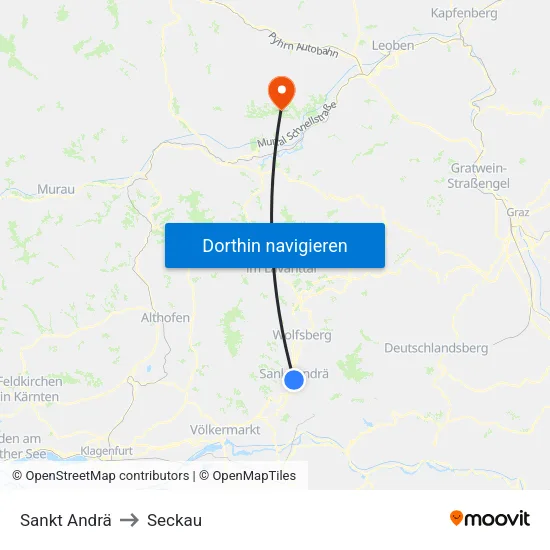 Sankt Andrä to Seckau map
